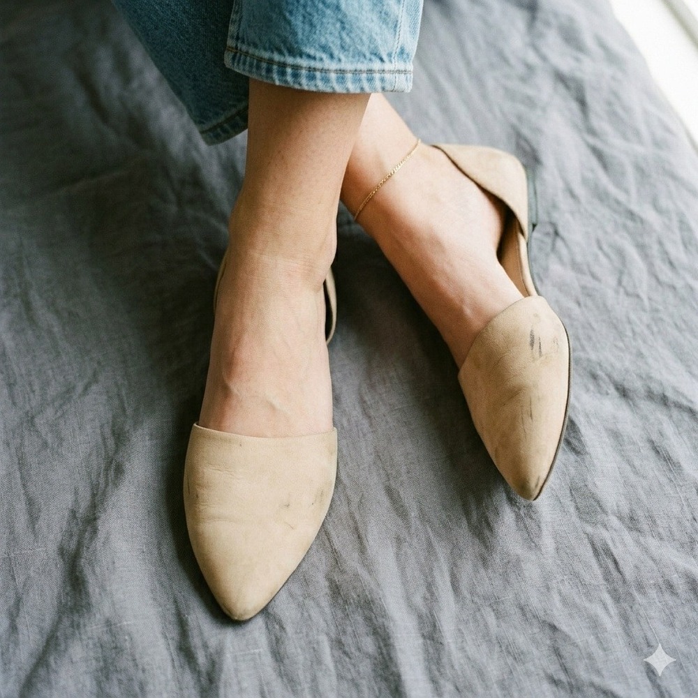 Jenni Kayne D'Orsay Flats Womens 40.5 10.5 Beige Leather Pointed Toe Minimalist